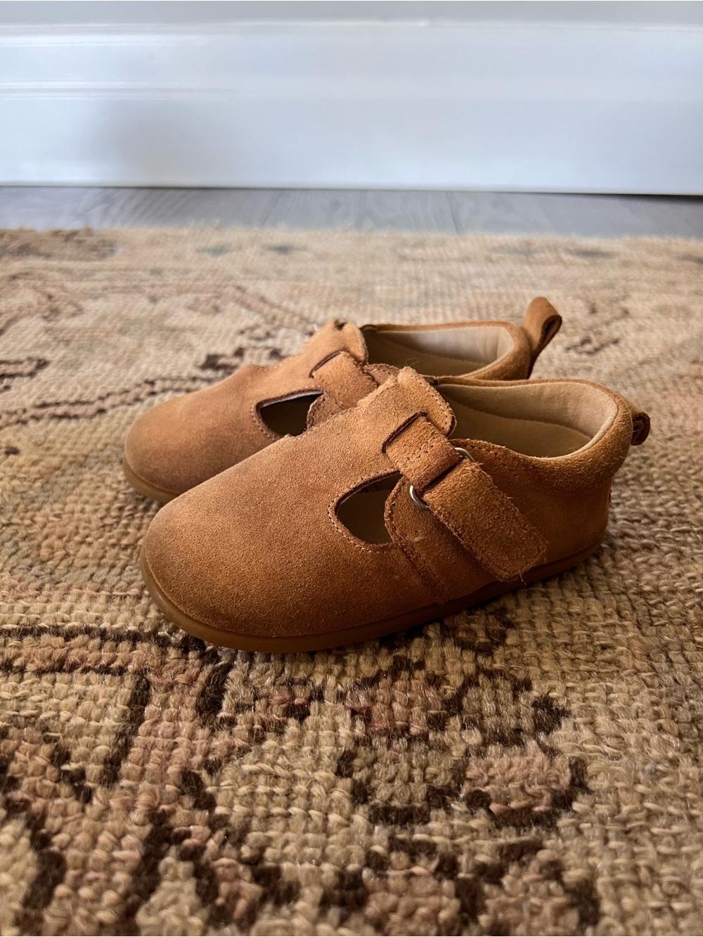 Zara Girls Suede Moccasin T-Strap Shoes in Tan Size Eur 23
